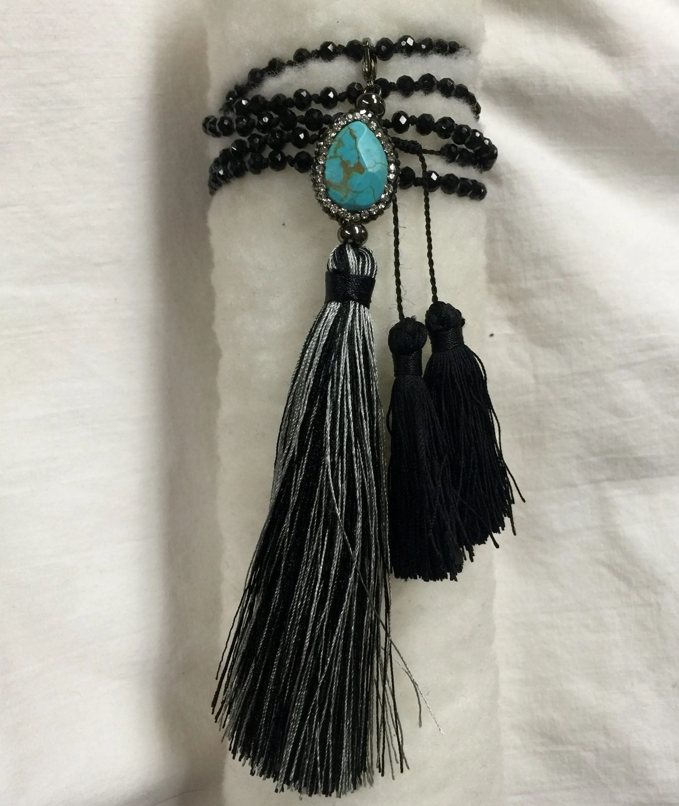 Agate and Crystal Long Tassel Necklace
