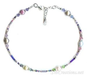 Blue Crystal Rose Pearl Pearl Silver Anklet
