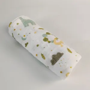 Dinosaur Muslin Blanket Blue & Sage 80x80cm