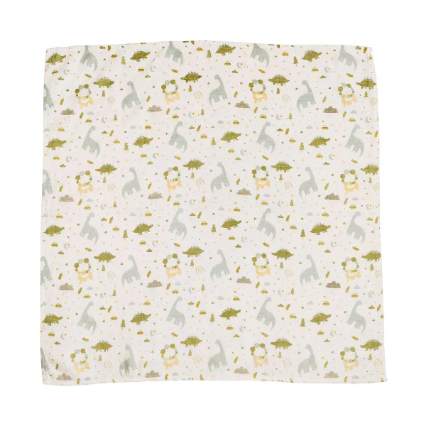 Dinosaur Muslin Blanket Blue & Sage 80x80cm