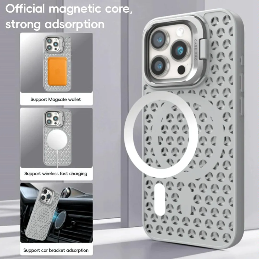 For Iphone 15 Hollow Cooling Lens Holder Magsafe Magnetic Tpu Phone Case
