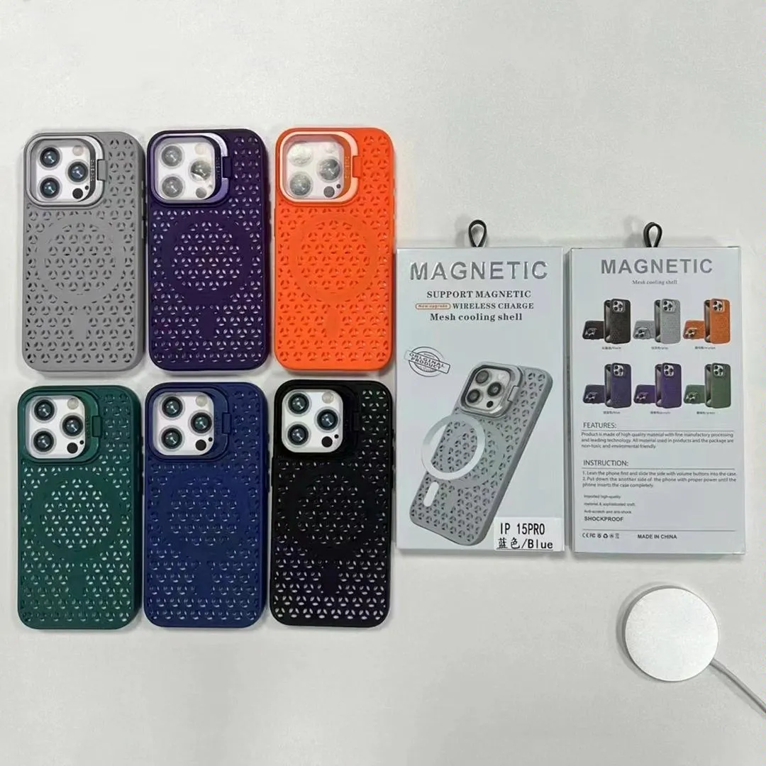 For Iphone 15 Hollow Cooling Lens Holder Magsafe Magnetic Tpu Phone Case