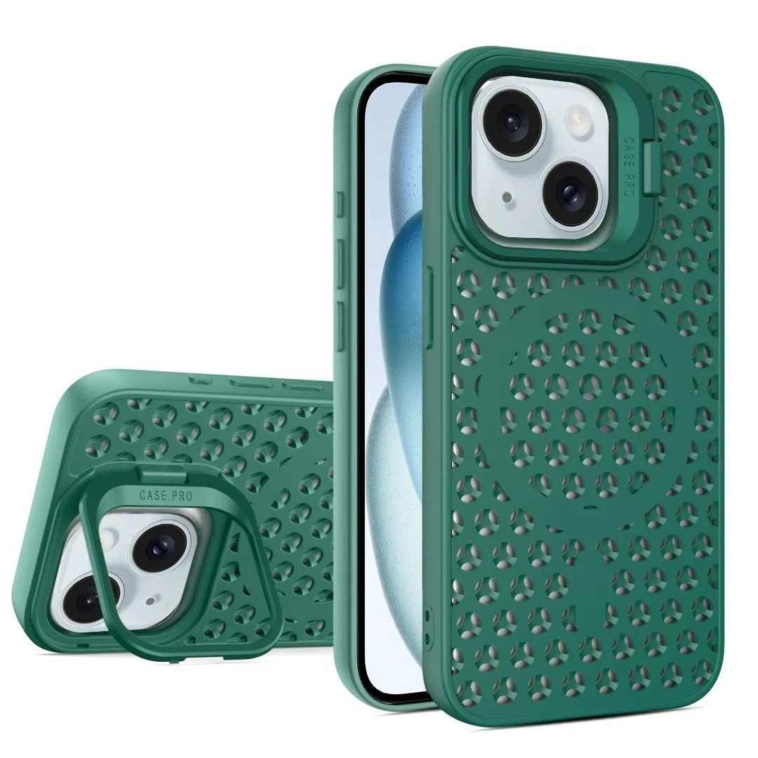 For Iphone 15 Hollow Cooling Lens Holder Magsafe Magnetic Tpu Phone Case