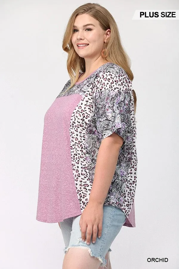 GiGiO Orchid Mixed Paisley And Leopard Print Top