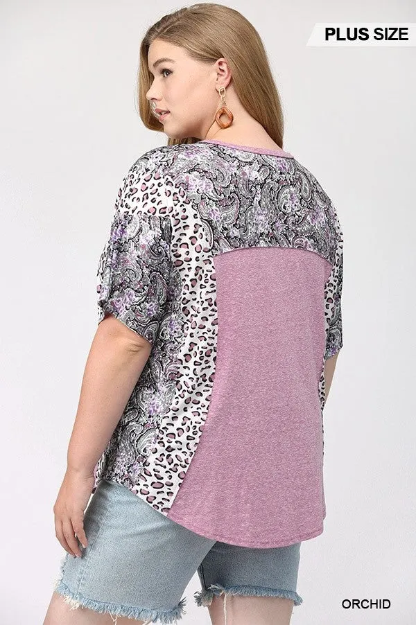 GiGiO Orchid Mixed Paisley And Leopard Print Top