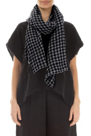 Grey Check Gauze Linen Scarf