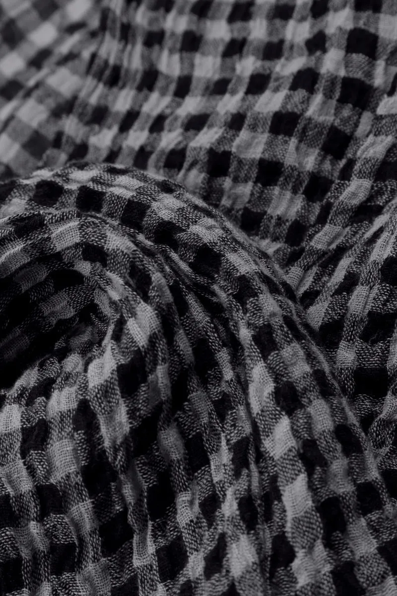 Grey Check Gauze Linen Scarf