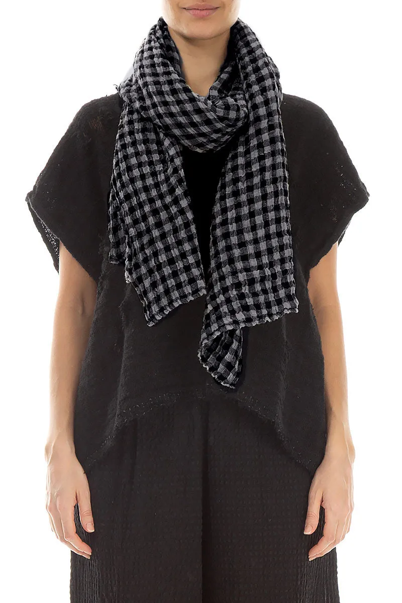 Grey Check Gauze Linen Scarf
