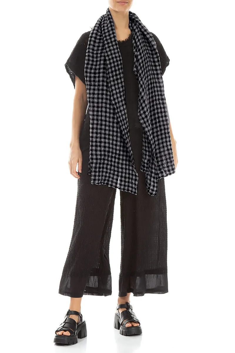 Grey Check Gauze Linen Scarf