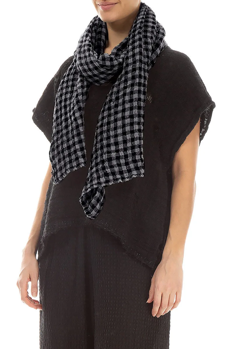 Grey Check Gauze Linen Scarf