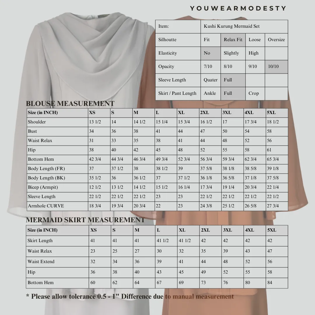 Mehra Mermaid Kurung Set - Light Grey