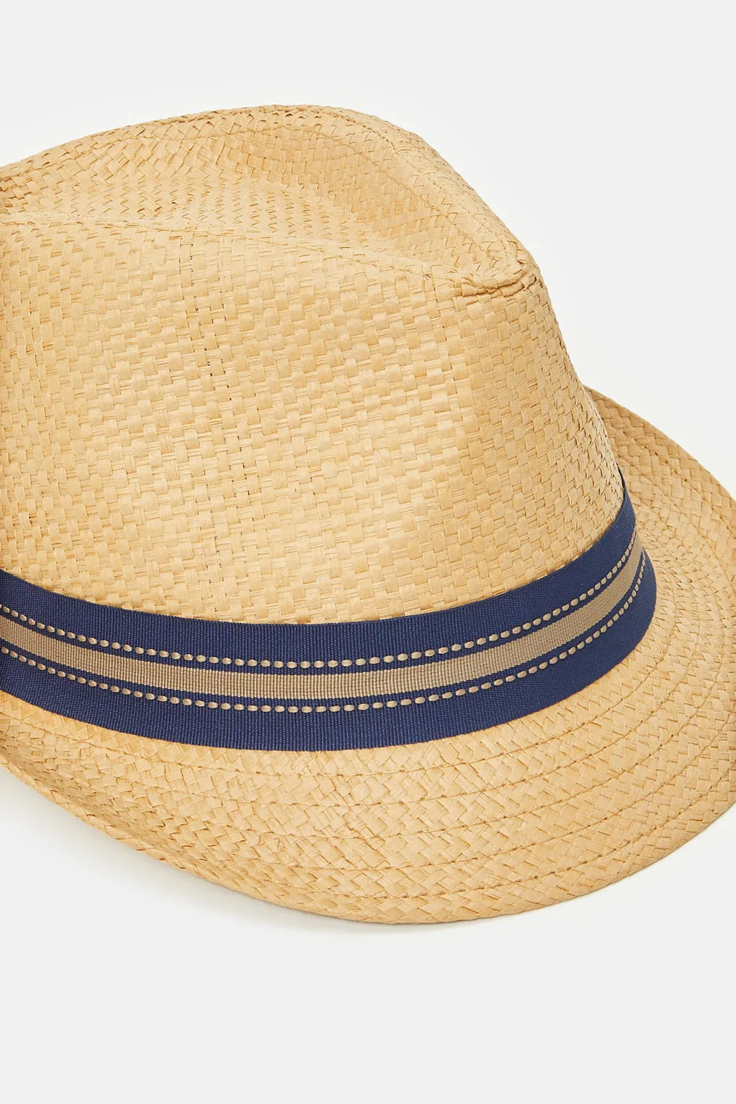 Men Beige Fedora Hat With Band