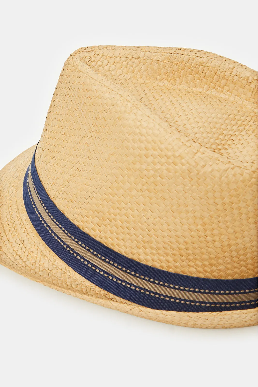 Men Beige Fedora Hat With Band