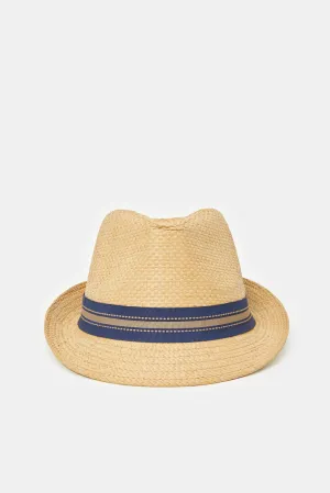 Men Beige Fedora Hat With Band
