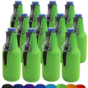 Neoprene Bottle Cooler Sleeves for 12oz Bottles with Bottle Opener- 12-Pack - Blank Design for any Event - Dual Sided Insulation Keeps Your Drinks Cool