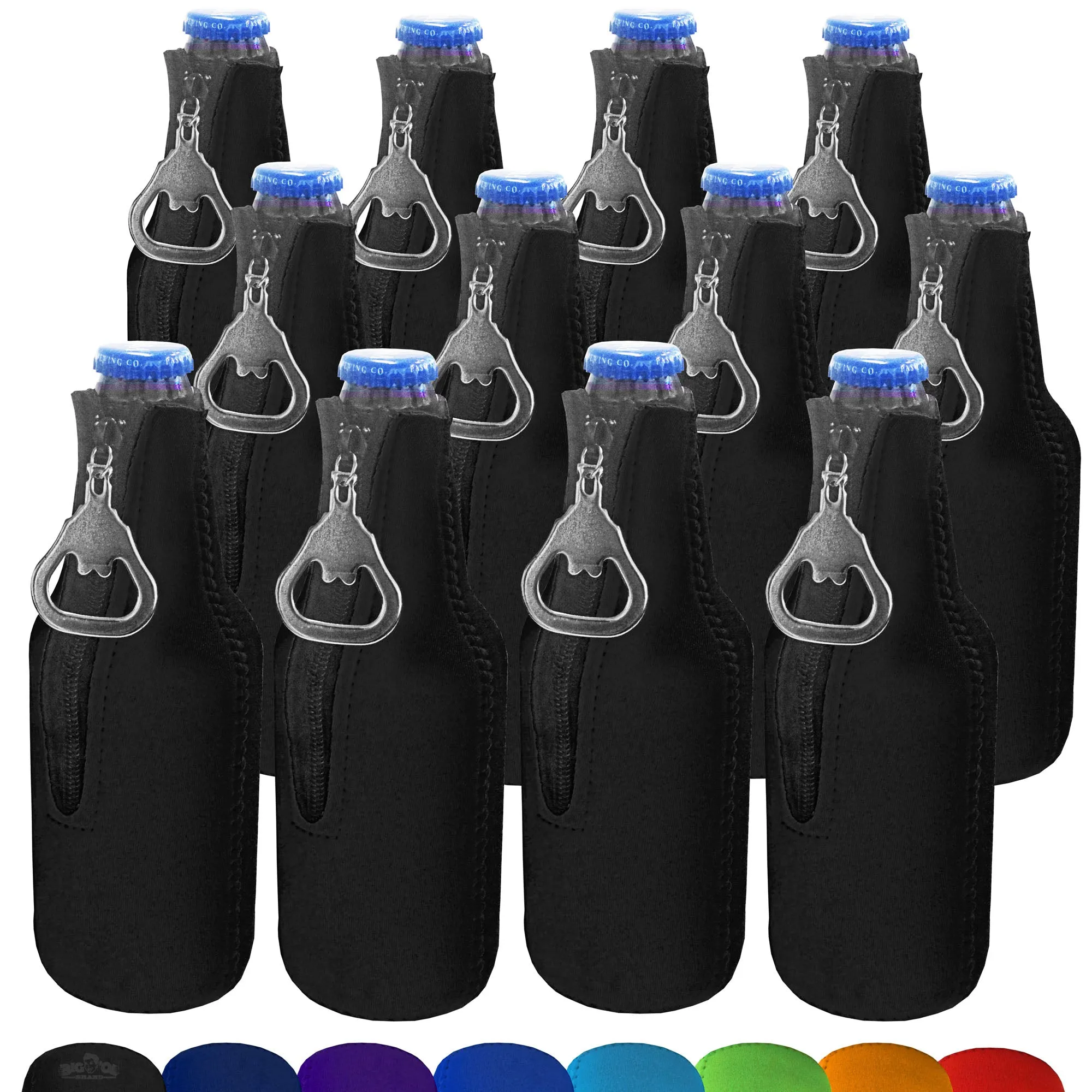 Neoprene Bottle Cooler Sleeves for 12oz Bottles with Bottle Opener- 12-Pack - Blank Design for any Event - Dual Sided Insulation Keeps Your Drinks Cool