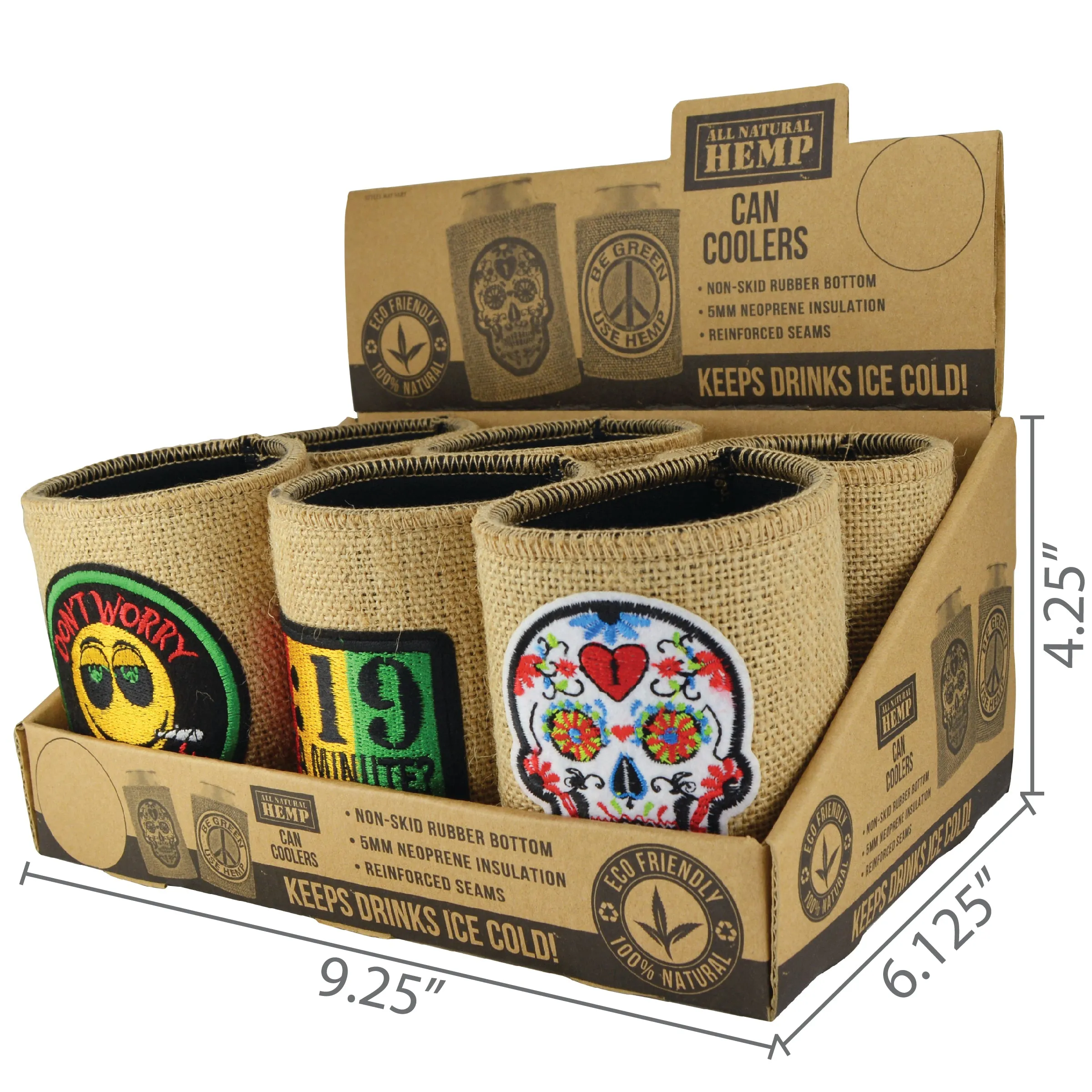 Neoprene Hemp Lined Can and Bottle Cooler - 6 Pieces Per Retail Ready Display 24823