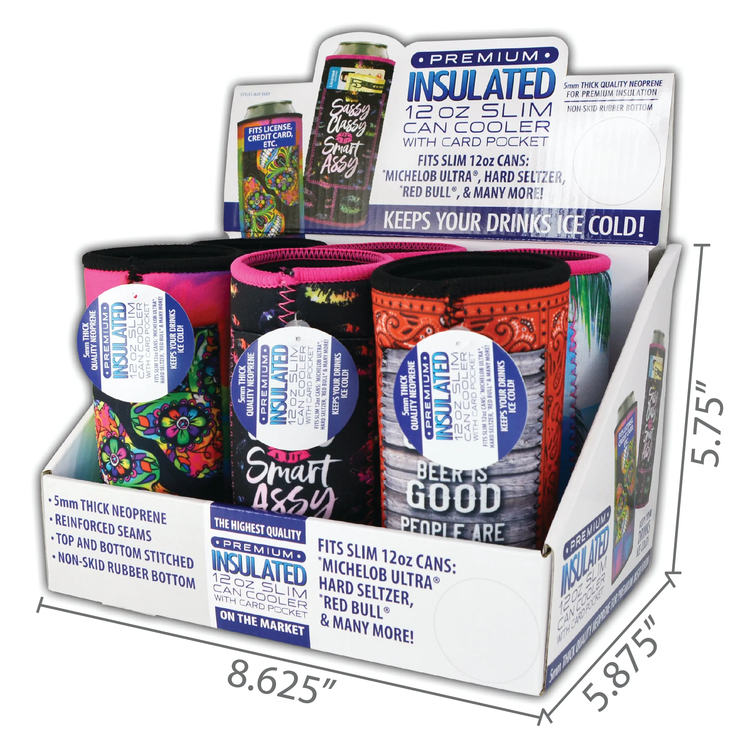 Neoprene Slim Can Cooler - 6 Pieces Per Retail Ready Display 26582