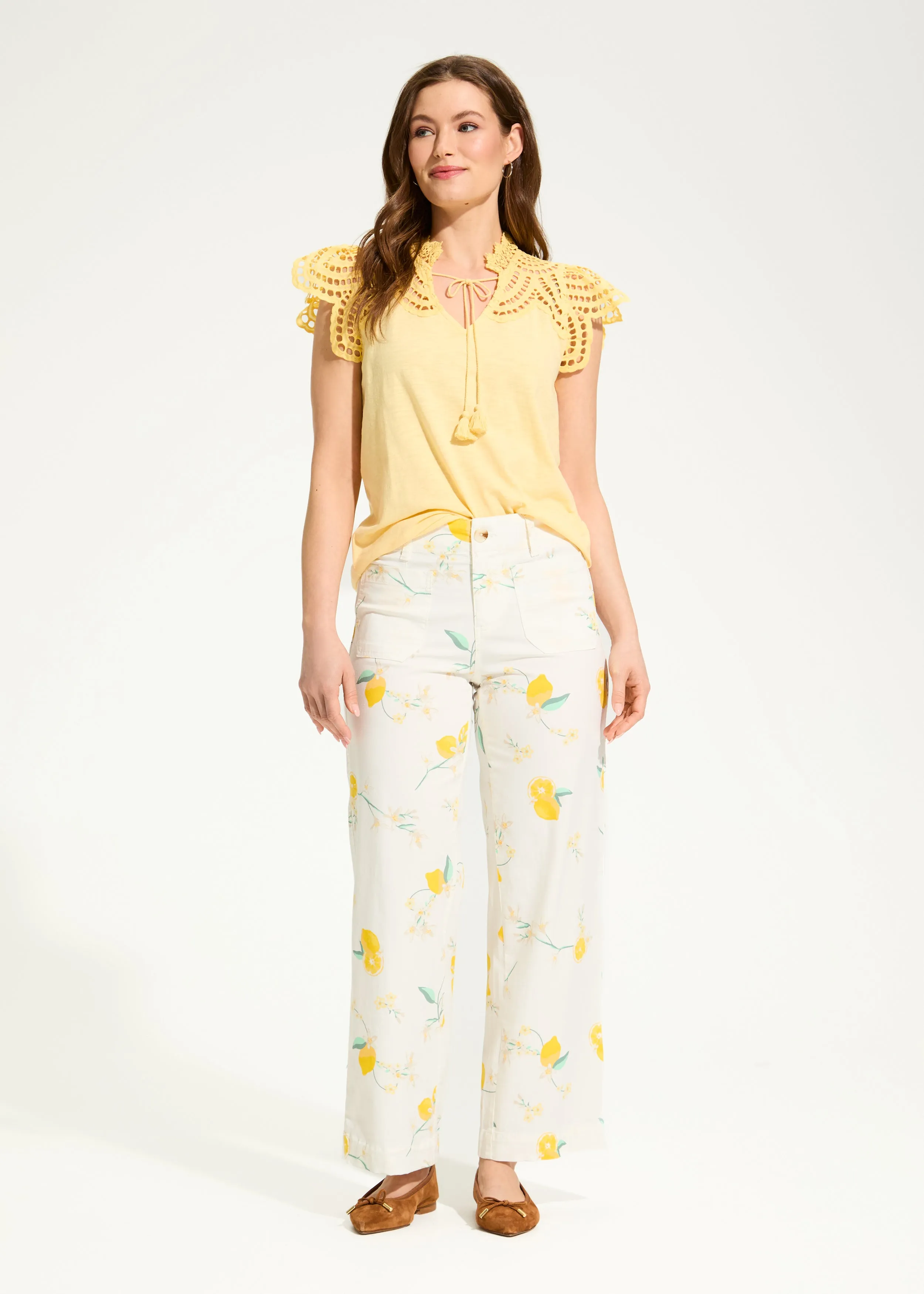 Olivia Wide Ankle Denim, Lemon Print