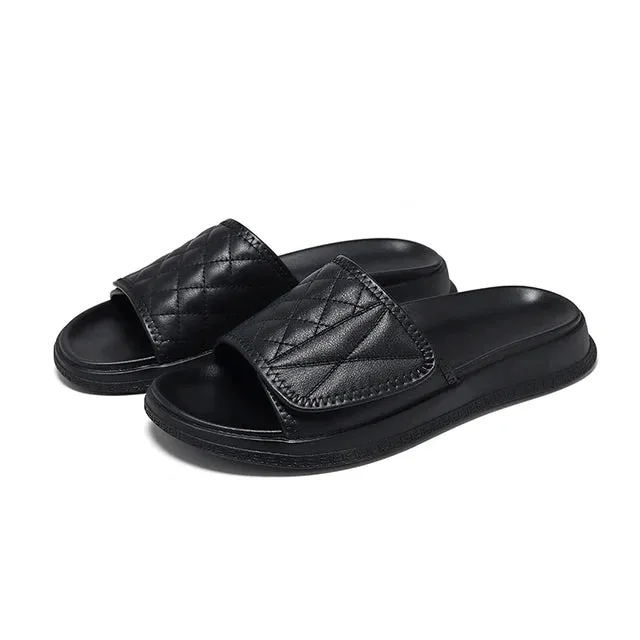 Soft Leather Velcro Slip-On Sandals