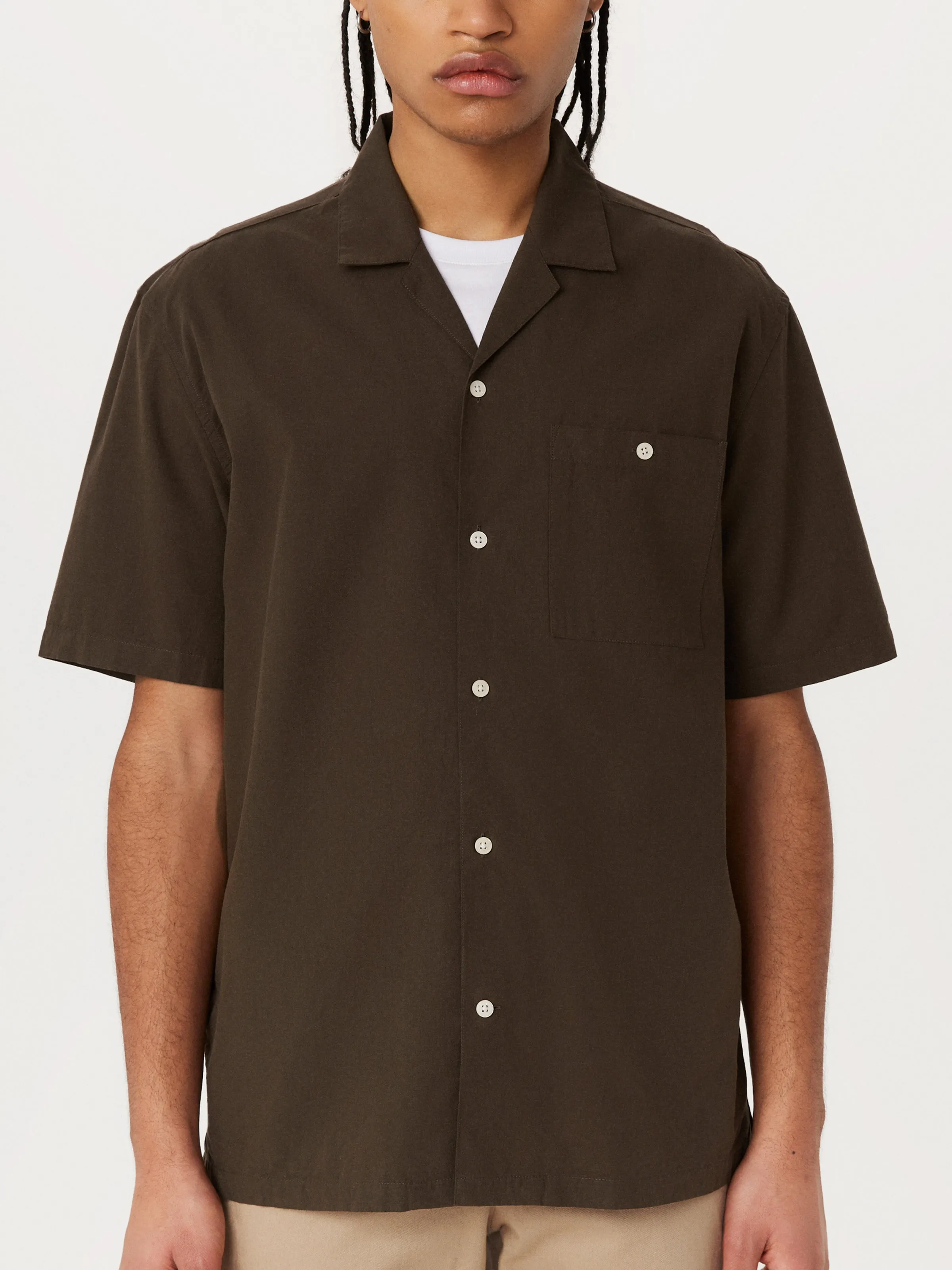 The Poplin Camp Collar Shirt in Dark Taupe