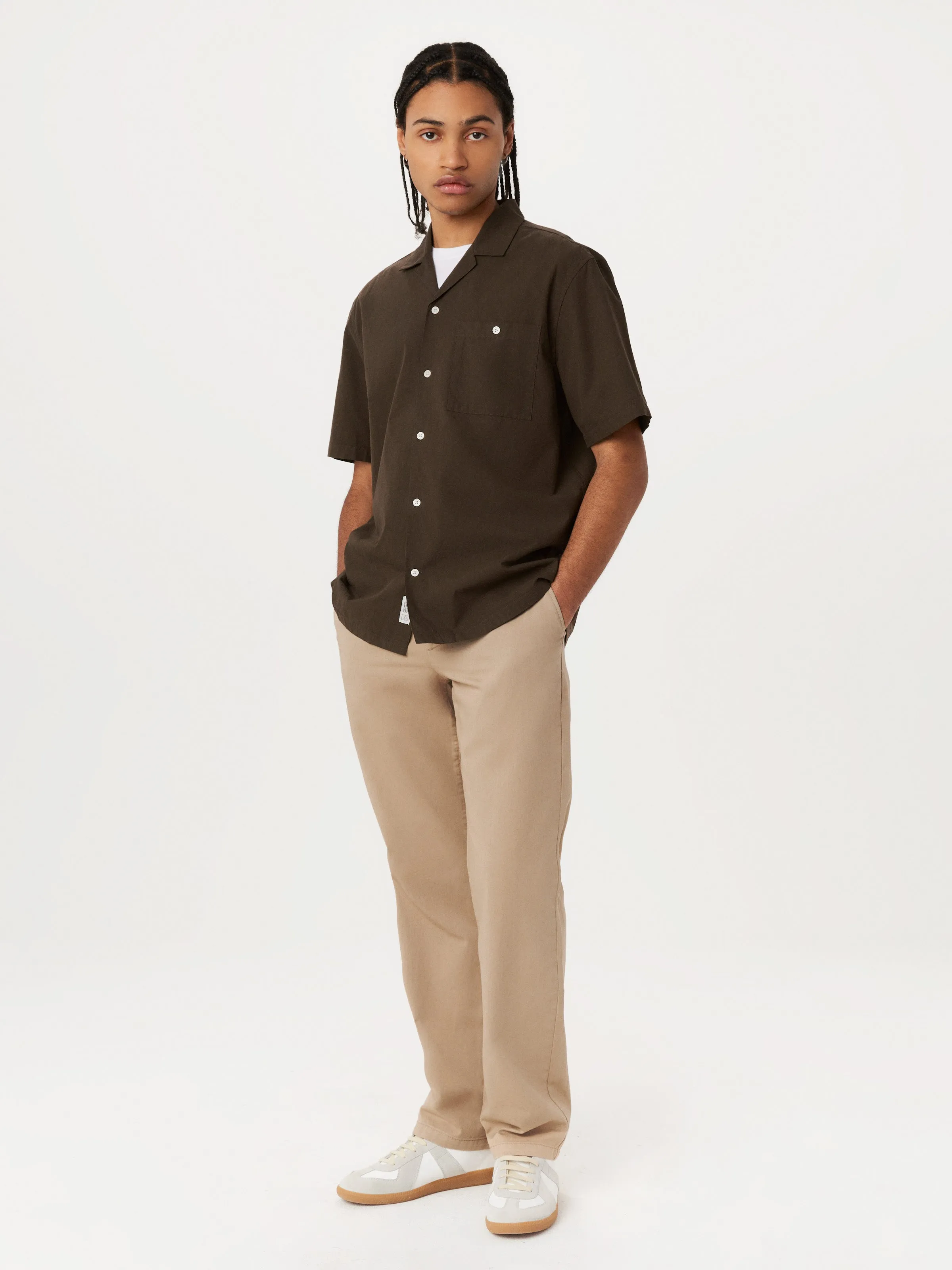 The Poplin Camp Collar Shirt in Dark Taupe