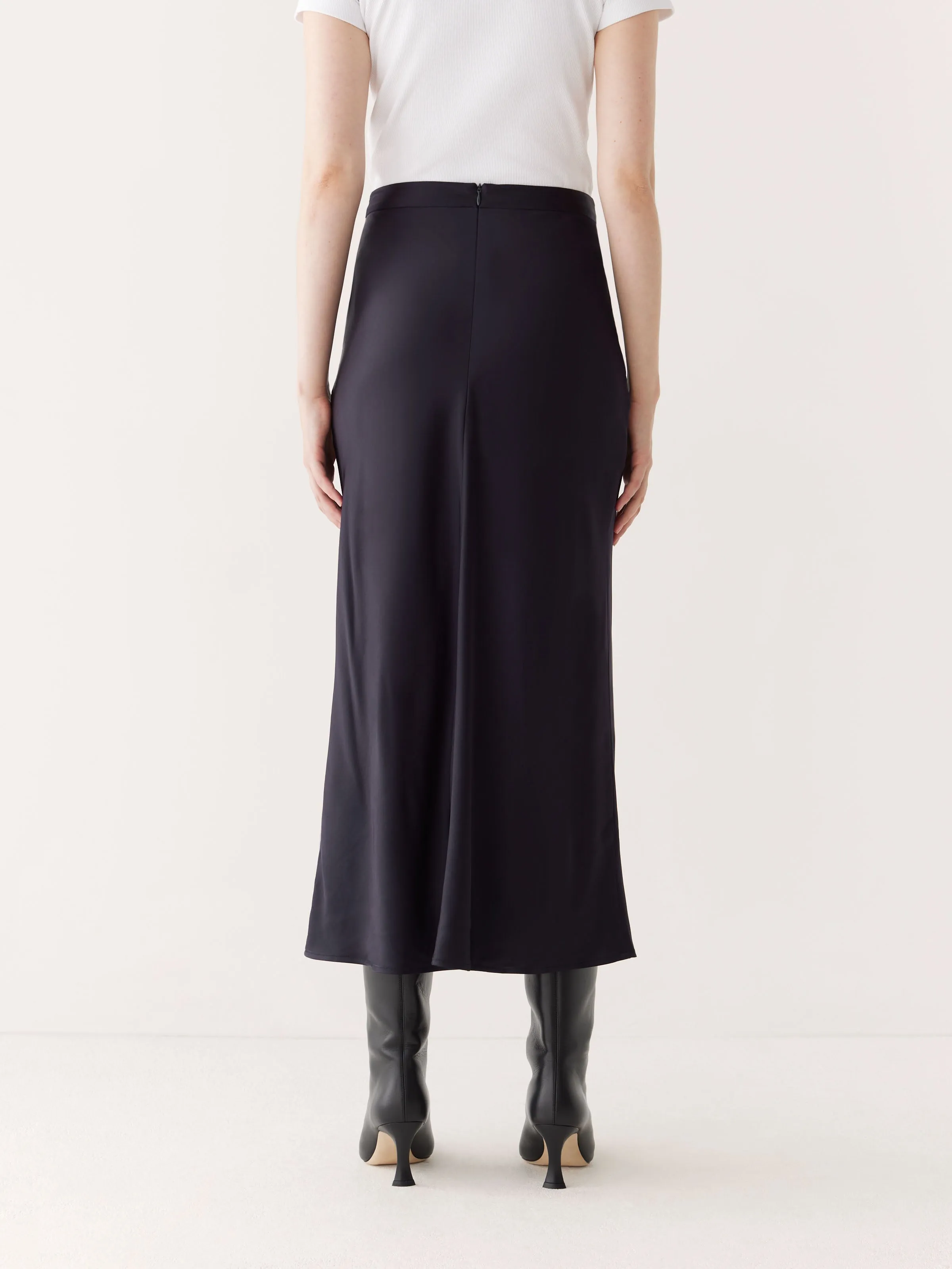 The Satin Midi Skirt in Dark Blue