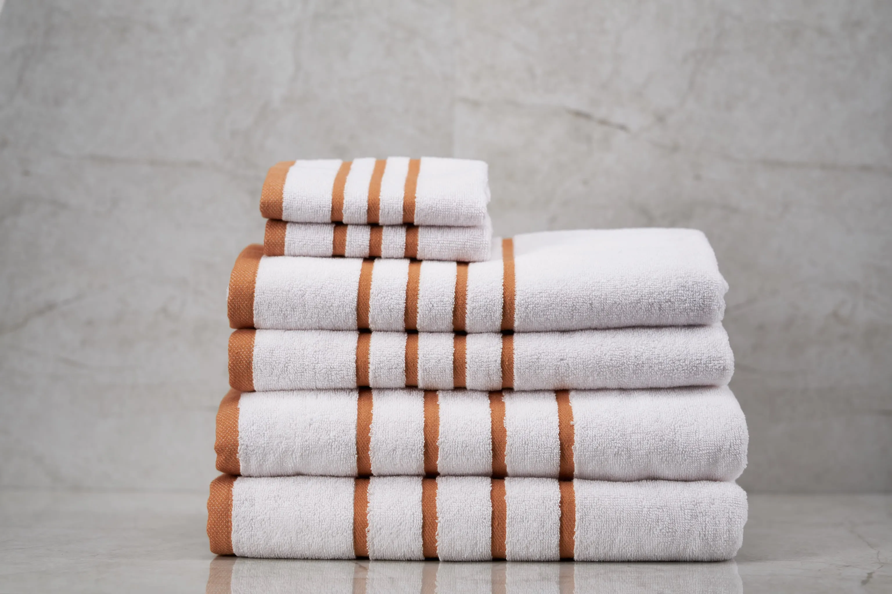 Turkish Cotton Four Stripes 6 Piece Set Caramel