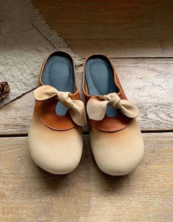 Women's Handmade Bowknot Soft Leather Slides