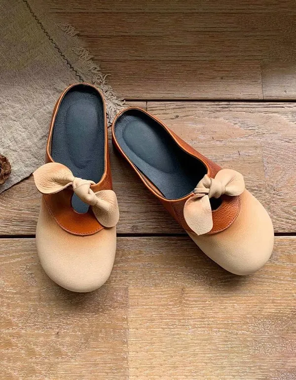 Women's Handmade Bowknot Soft Leather Slides