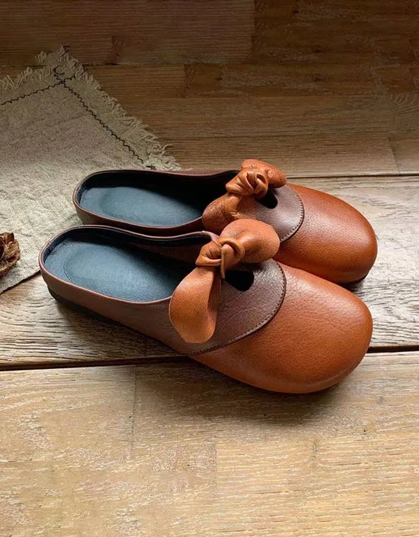 Women's Handmade Bowknot Soft Leather Slides