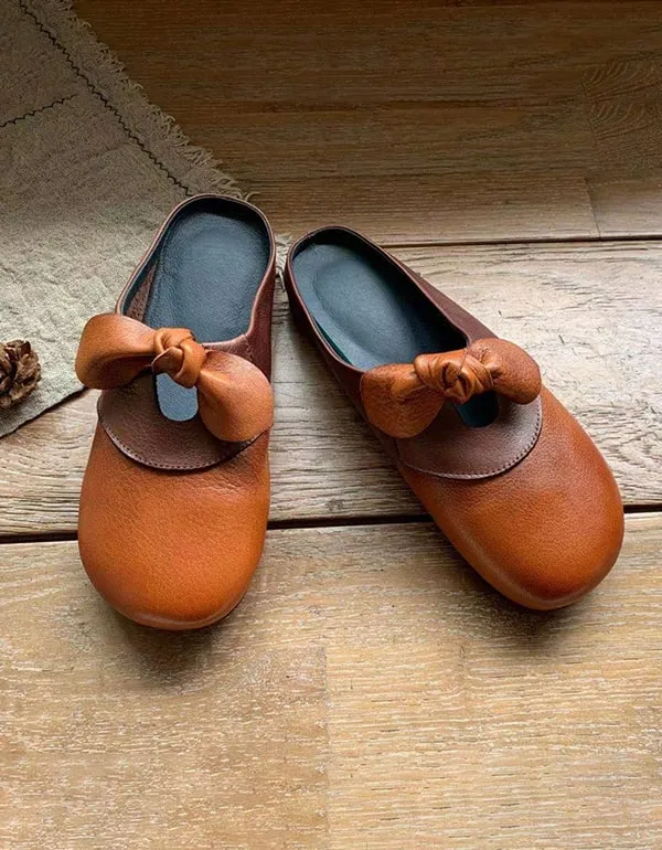 Women's Handmade Bowknot Soft Leather Slides